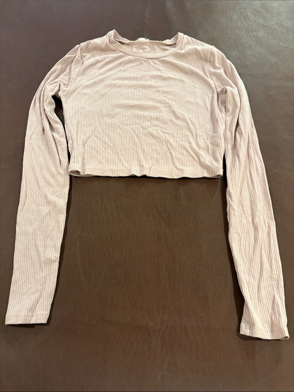 Garage Light Mauve Ribbed Long-Sleeve Crop Top